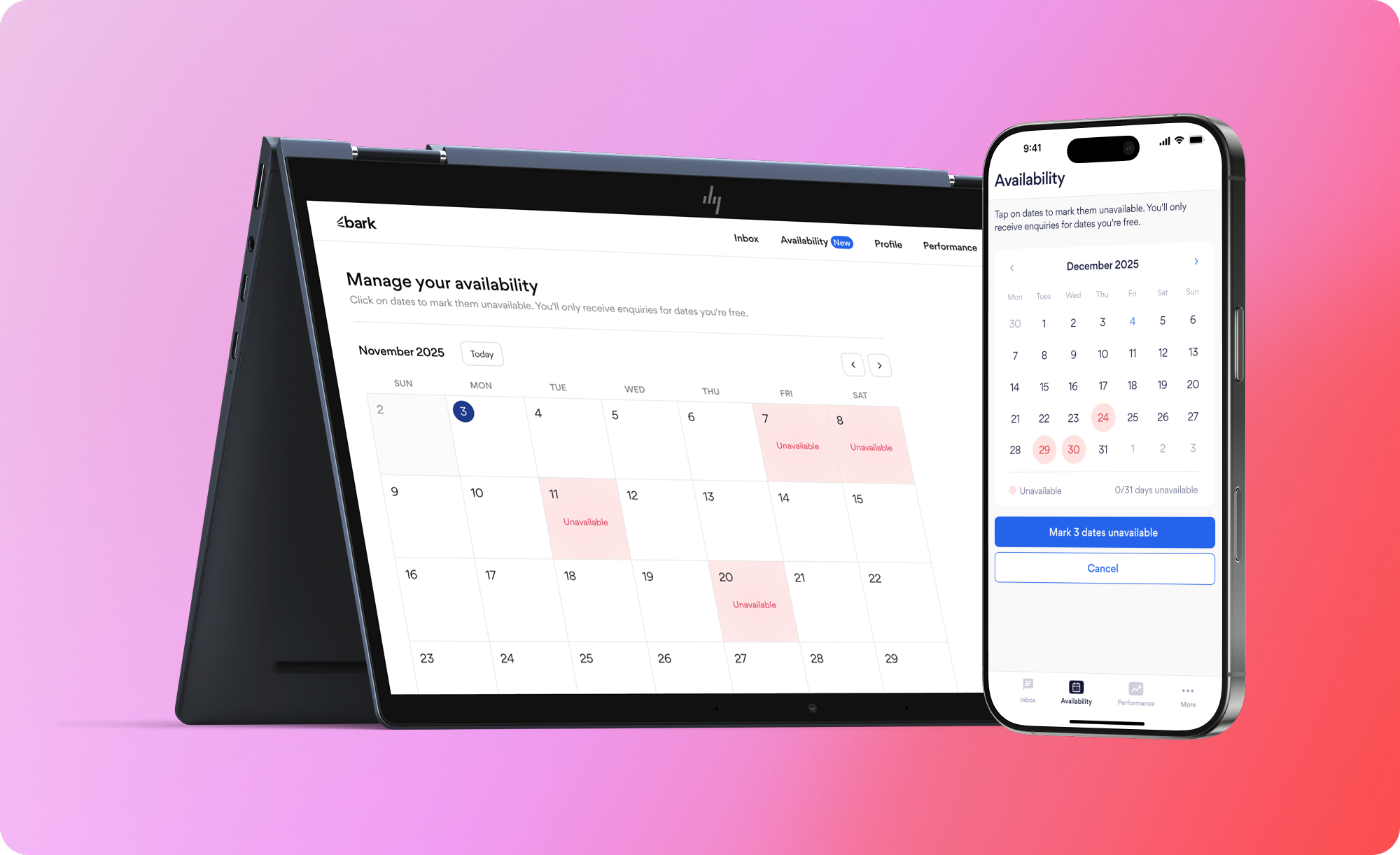 Availability system mockup showing laptop and phone