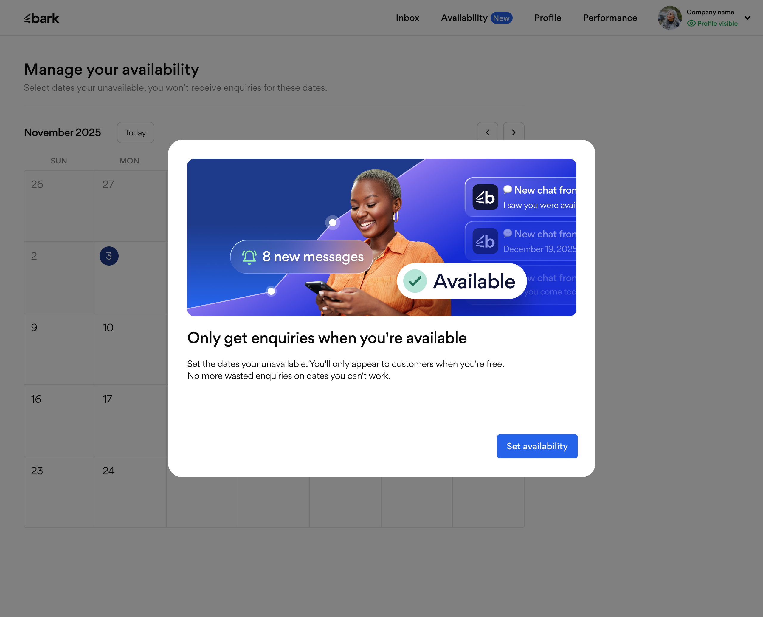 Desktop view with modal overlay