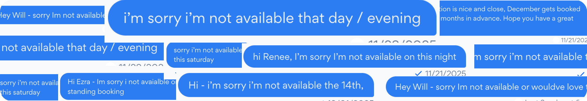 Customer feedback showing unavailability messages